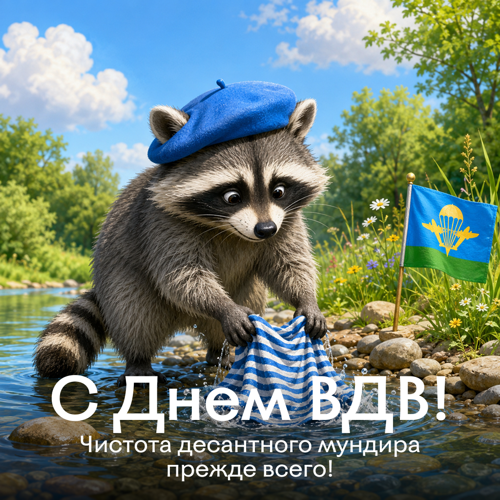 Милая открытка с Днем ВДВ — чистота — залог успеха! Милая открытка с Днем ВДВ — чистота — залог успеха! - РИА Новости, 1920, 30.07.2026