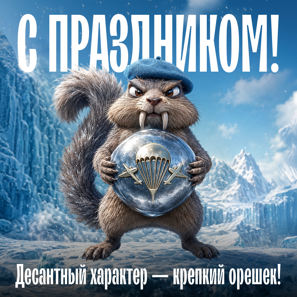 Прикольная открытка с Днем ВДВ — крепкий орешек! Прикольная открытка с Днем ВДВ — крепкий орешек! - РИА Новости, 1920, 30.07.2026