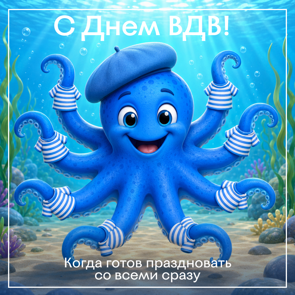 Смешная открытка с Днем ВДВ — многорукий десантник Смешная открытка с Днем ВДВ — многорукий десантник - РИА Новости, 1920, 30.07.2026