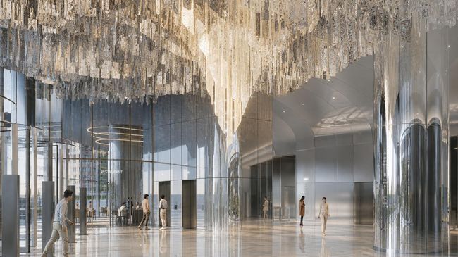 Cветовая инсталляция в офисном небоскребе Top Tower в Москва-Сити