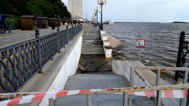Уровень воды в реке Амур в Хабаровске