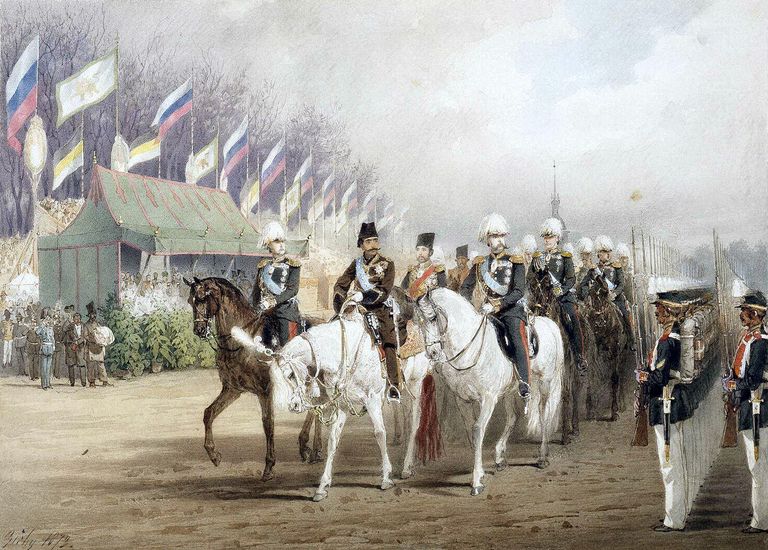 Картина Александр II и шах Наср-эд-Дин во время парада на Царицыном лугу Картина Александр II и шах Наср-эд-Дин во время парада на Царицыном лугу