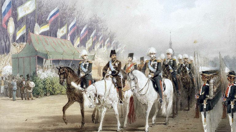 Картина Александр II и шах Наср-эд-Дин во время парада на Царицыном лугу