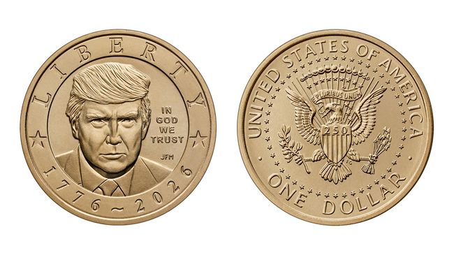 Золотая монета номиналом $1 с изображением Дональда Трампа