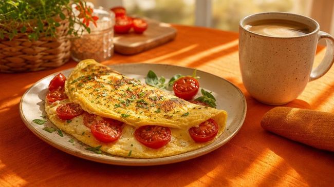 Омлет с помидорами и с сыром
