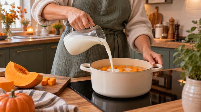Приготовление молочной рисовой каши с тыквой