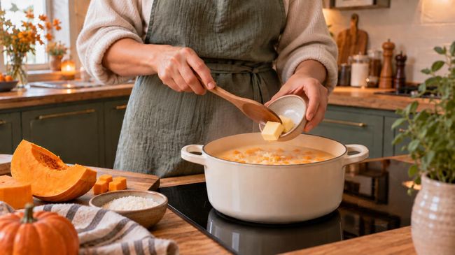Приготовление молочной рисовой каши с тыквой
