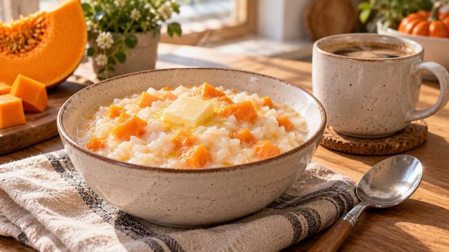 Молочная рисовая каша с тыквой