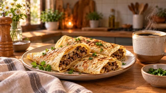 Тонкие блины с мясным фаршем