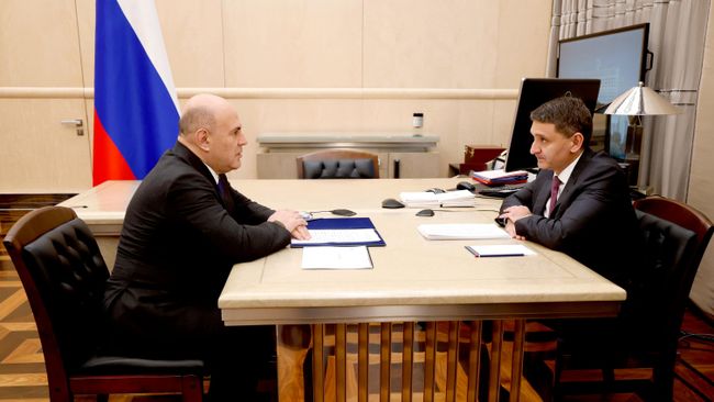 Председатель правительства РФ Михаил Мишустин и генеральный директор, председатель правления ПАО Россети Андрей Рюмин во время встречи. 16 сентября 2026
