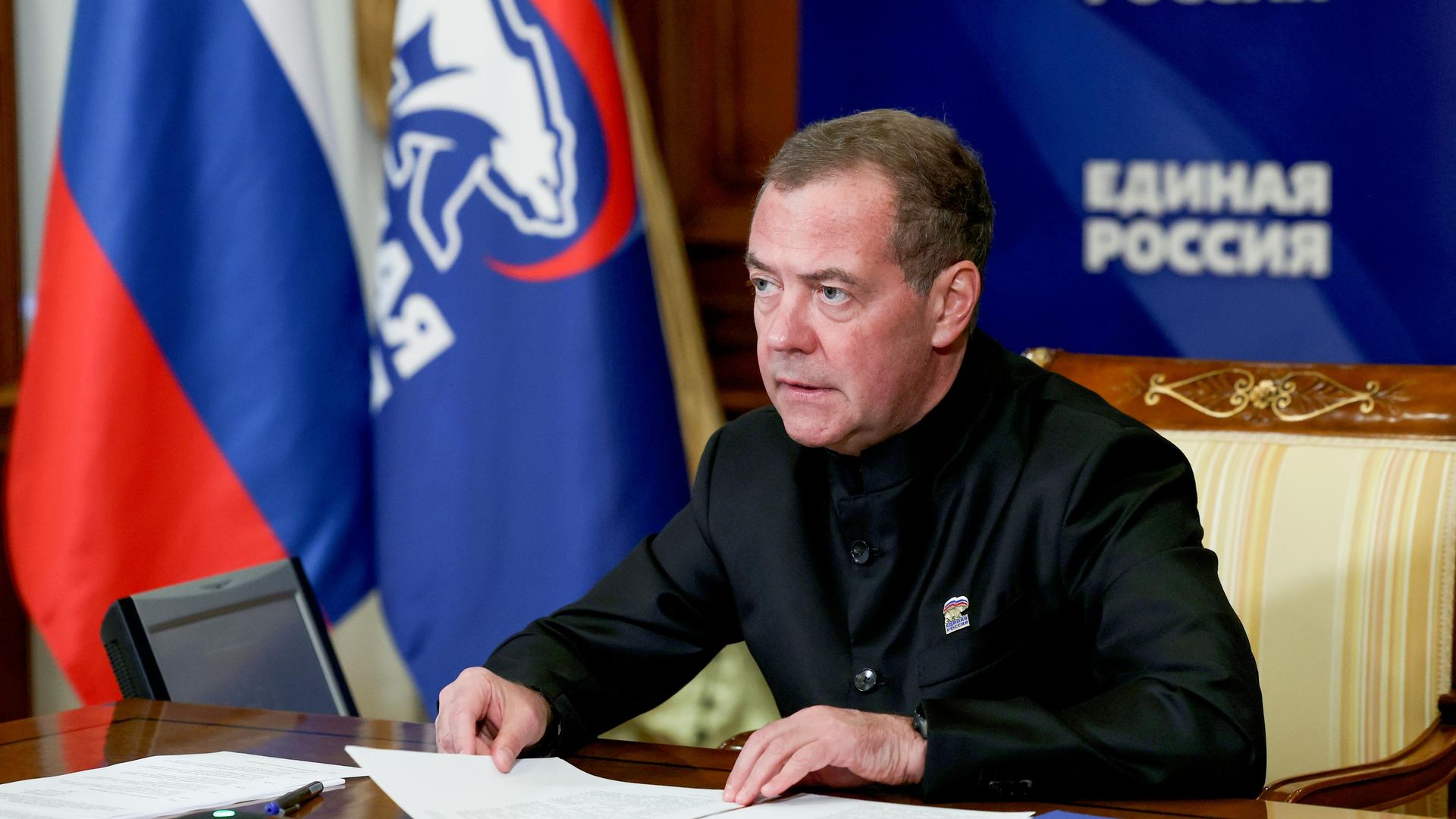 Заместитель председателя Совета безопасности РФ, председатель партии Единая Россия Дмитрий Медведев проводит селекторное совещание с секретарями региональных отделений партии Единая Россия. 16 сентября 2026 Заместитель председателя Совета безопасности РФ, председатель партии Единая Россия Дмитрий Медведев проводит селекторное совещание с секретарями региональных отделений партии Единая Россия. 16 сентября 2026 - РИА Новости, 1920, 16.09.2026