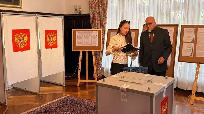 Голосование на выборах депутатов Государственной Думы РФ девятого созыва на избирательном участке в Боготе