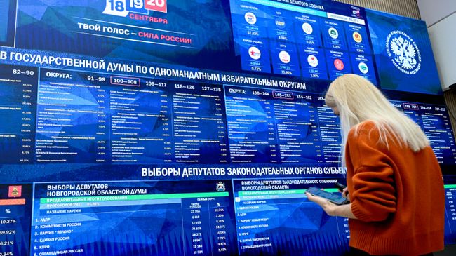 Экран с предварительными итогами выборов в Государственную Думу