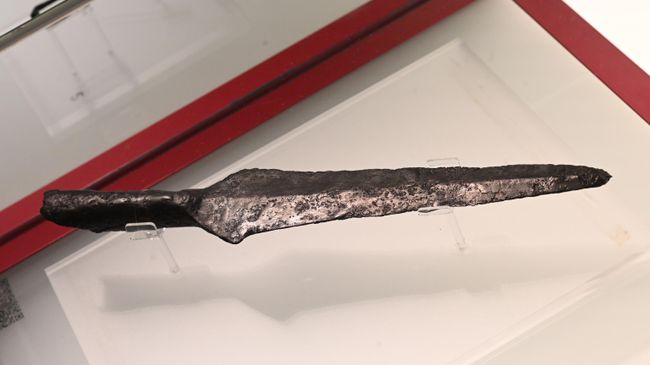 Наконечник копья, относящийся к золотоордынскому периоду (XIII–XIV вв.), обнаруженный на месте Куликовской битвы Наконечник копья, относящийся к золотоордынскому периоду (XIII–XIV вв.), обнаруженный на месте Куликовской битвы