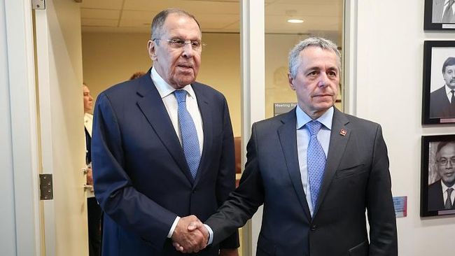 Глав МИД России Сергей Лавров и глава МИД Швейцарии Инацио Кассис во время встречи на полях недели высокого уровня 81-й сессии Генассамблеи ООН. 24 сентября 2026