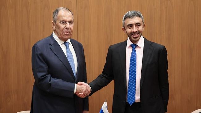 Министр иностранных дел РФ Сергей Лавров на встрече в штаб-квартире ООН с главой МИД ОАЭ Абдаллой бен Заидом Аль Нахайяном. 24 сентября 2026
