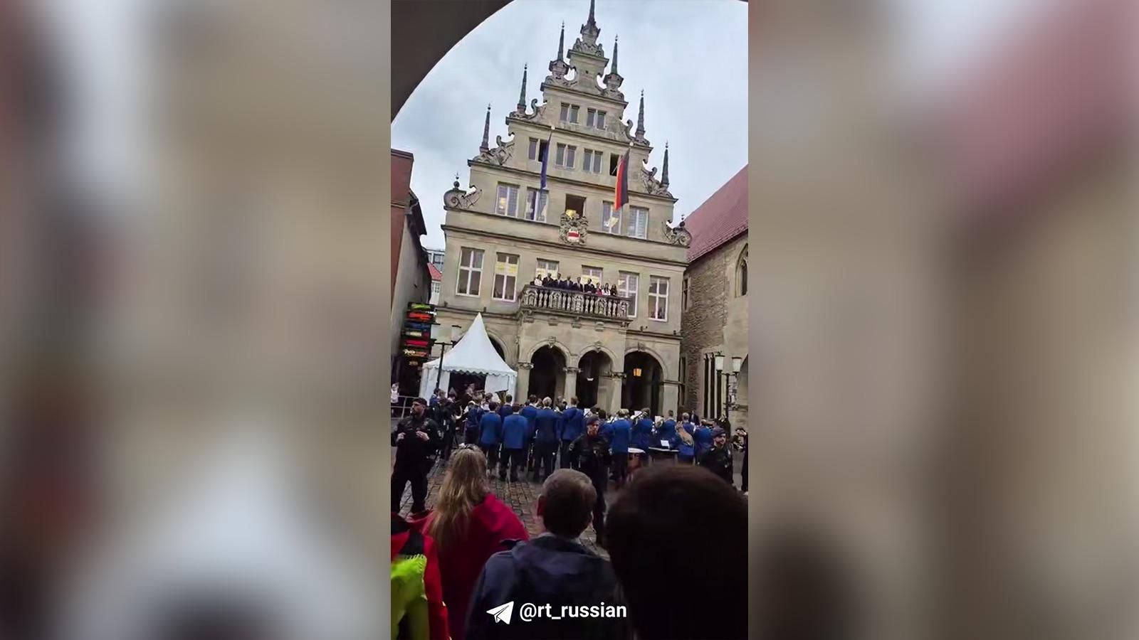 Акция протеста против вручения генсеку альянса Марку Рютте премии Вестфальского мира Акция протеста против вручения генсеку альянса Марку Рютте премии Вестфальского мира - РИА Новости, 1920, 02.10.2026