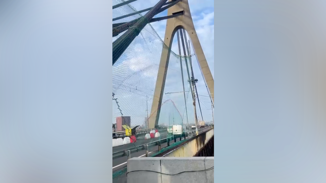 Антидроновые сетки на Северном мосту в Киеве