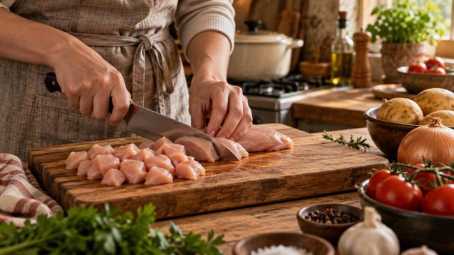 Приготовление томатного супа с курицей и картошкой Приготовление томатного супа с курицей и картошкой