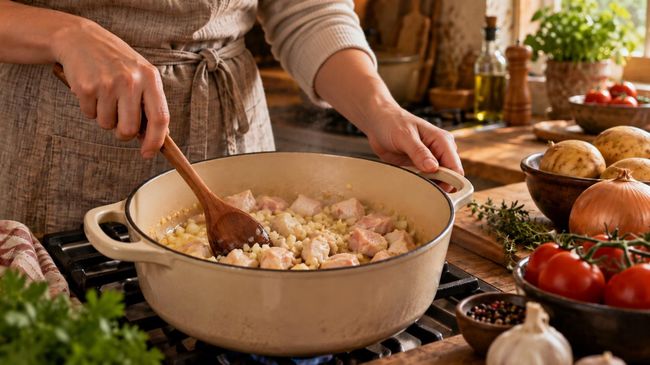 Приготовление томатного супа с курицей и картошкой Приготовление томатного супа с курицей и картошкой