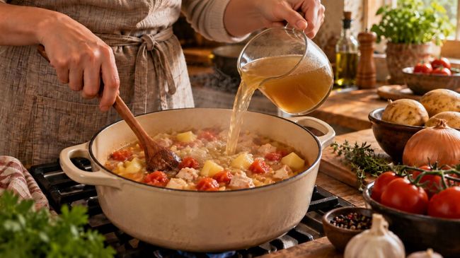 Приготовление томатного супа с курицей и картошкой Приготовление томатного супа с курицей и картошкой
