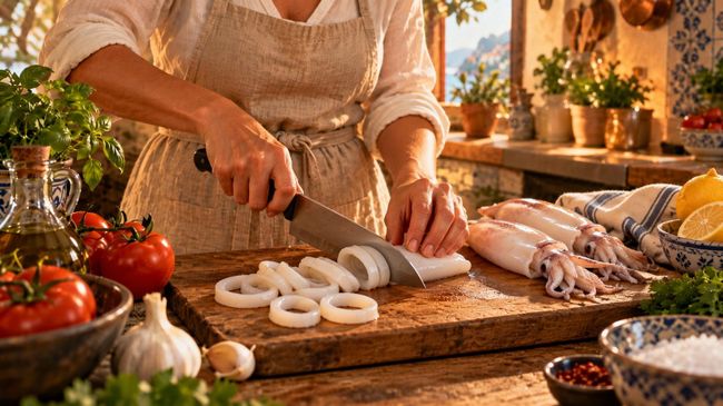 Приготовление томатного супа с морепродуктами Приготовление томатного супа с морепродуктами