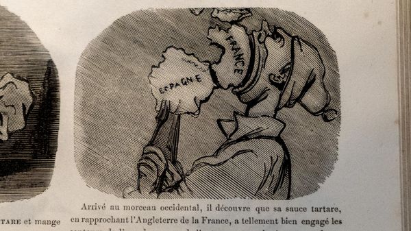Петр поглощает Францию и Испанию. Иллюстрация из книги Доре (1854 г.)