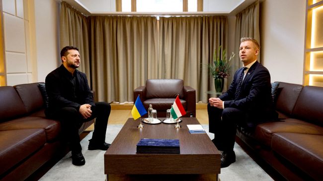 Премьер-министр Венгрии Петер Мадьяр и Владимир Зеленский во время встречи в Брюсселе. 16 октября 2026