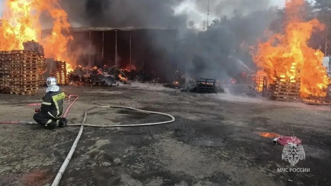 Тушение пожара с деревянными паллетами в подмосковном Одинцово Тушение пожара с деревянными паллетами в подмосковном Одинцово - РИА Новости, 1920, 30.10.2026
