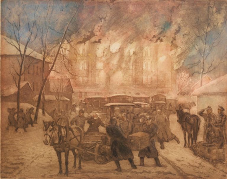 Матвей Добров. Немцы покидают Калугу. 1942 год Матвей Добров. Немцы покидают Калугу. 1942 год