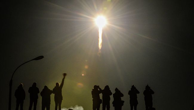 Старт пилотируемого корабля Союз ТМА-12М с космодрома Байконур. 26 марта 2014