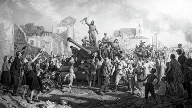 Картина Минск 3 июля 1944 года художника Валентина Волкова. Архивное фото Картина Минск 3 июля 1944 года художника Валентина Волкова. Архивное фото