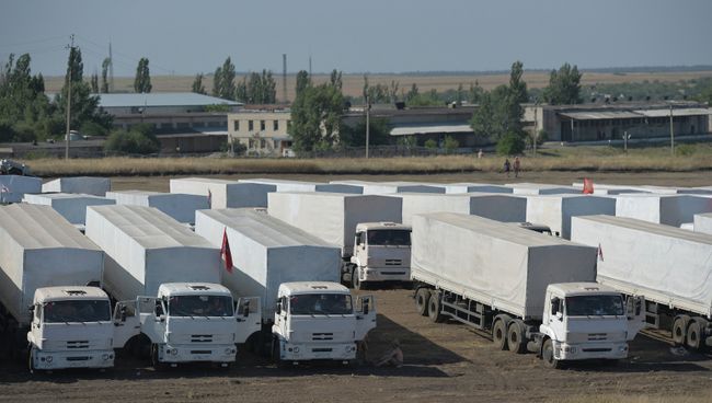 Колонна автомобилей с гуманитарной помощью. Архивное фото