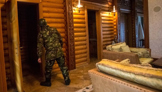 Сторонник оппозиции в СПА-комплексе оставленной резиденции президента Украины Виктора Януковича Межигорье под Киевом. Архивное фото Сторонник оппозиции в СПА-комплексе оставленной резиденции президента Украины Виктора Януковича Межигорье под Киевом. Архивное фото