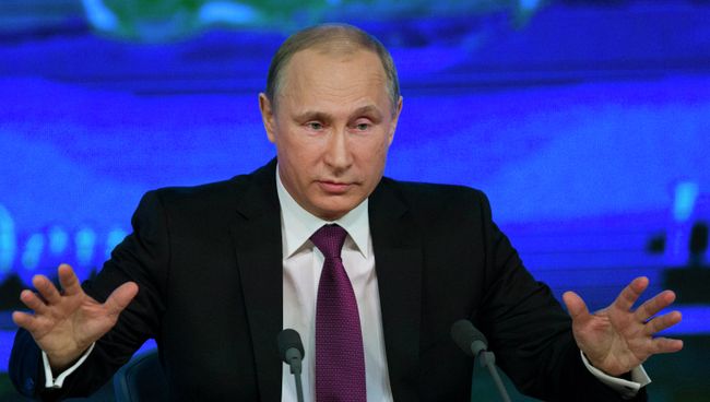 Президент России Владимир Путин на десятой большой ежегодной пресс-конференции Президент России Владимир Путин на десятой большой ежегодной пресс-конференции