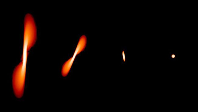 Компьютерная модель того, как черная дыра разрывает съедаемую звезду Компьютерная модель того, как черная дыра разрывает съедаемую звезду