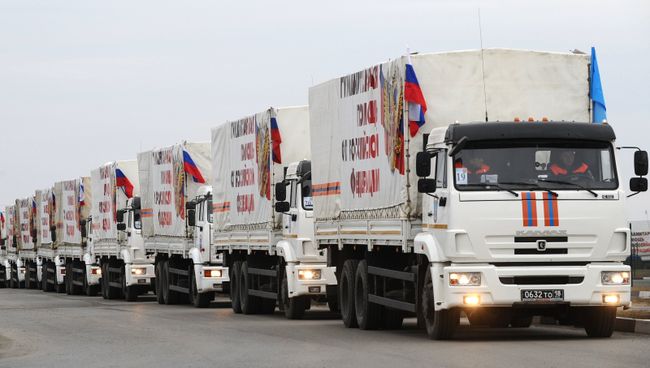 Очередная колонна МЧС России с гуманитарной помощью для жителей Донбасса. Архивное фото