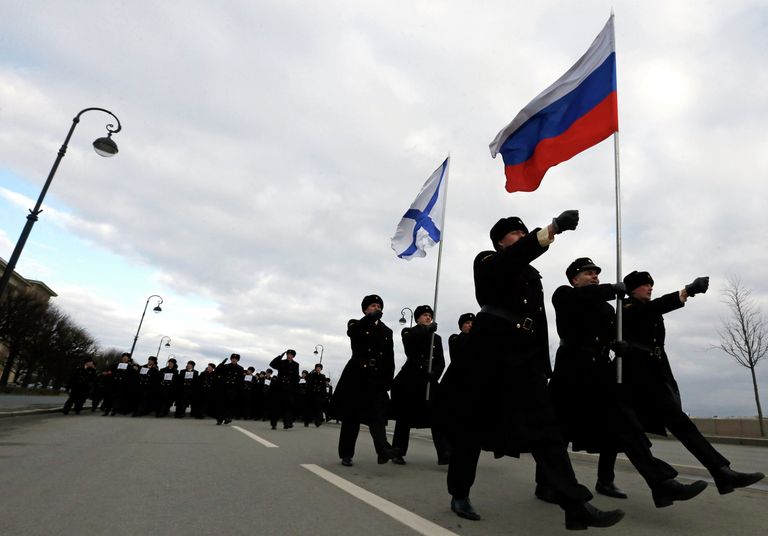 Репетиция парада Победы курсантами Военно-морской академии им. Кузнецова в Санкт-Петербурге