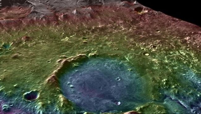 Трехмерная топографическая карта кратера Йезеро, полученная зондом MRO Трехмерная топографическая карта кратера Йезеро, полученная зондом MRO