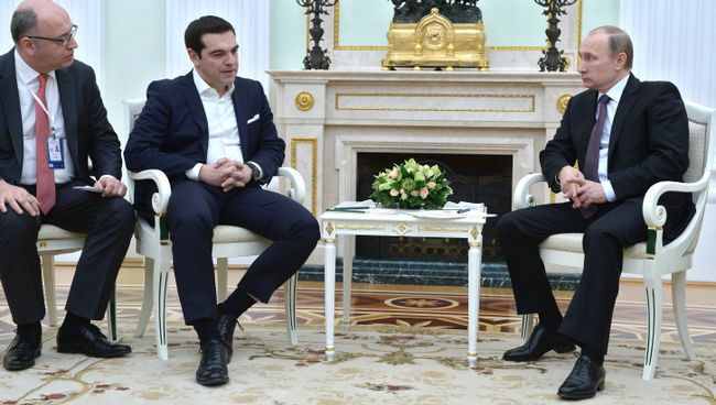 Президент России Владимир Путин и премьер-министр Греции Алексис Ципрас во время встречи в Кремле Президент России Владимир Путин и премьер-министр Греции Алексис Ципрас во время встречи в Кремле