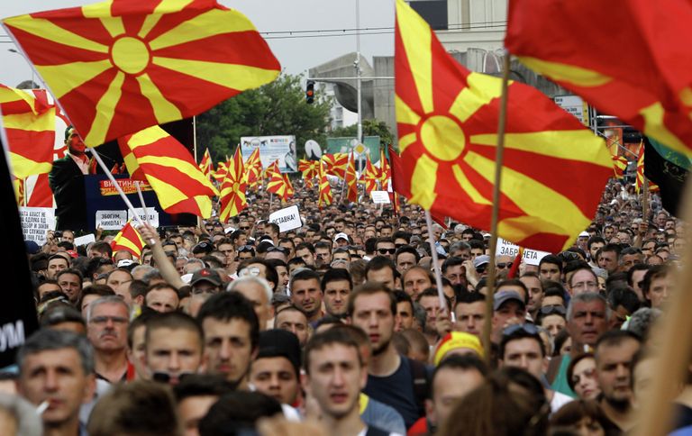 Митинг оппозиции в Скопье, Македония Митинг оппозиции в Скопье, Македония