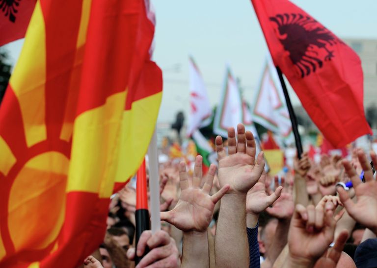Митинг оппозиции в Скопье, Македония Митинг оппозиции в Скопье, Македония