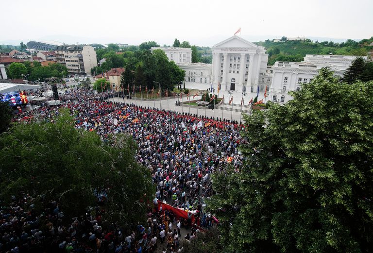 Митинг оппозиции в Скопье, Македония Митинг оппозиции в Скопье, Македония