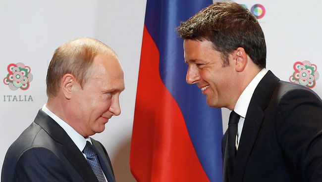 Президент России Владимир Путин и премьер-министр Италии Маттео Ренци. Архивное фото Президент России Владимир Путин и премьер-министр Италии Маттео Ренци. Архивное фото