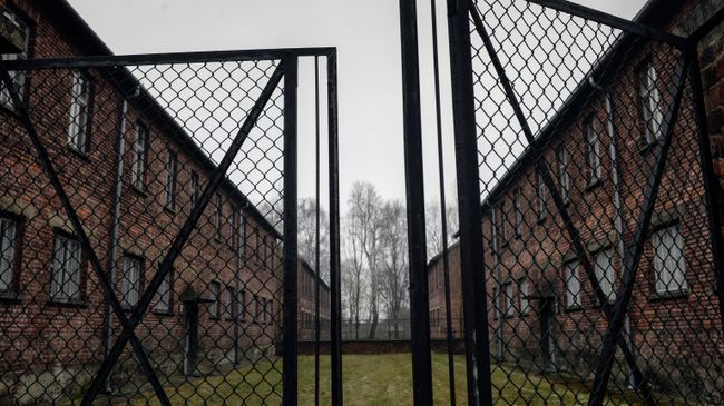 Ворота на территории бывшего концентрационного лагеря Аушвиц-Биркенау в Освенциме Ворота на территории бывшего концентрационного лагеря Аушвиц-Биркенау в Освенциме