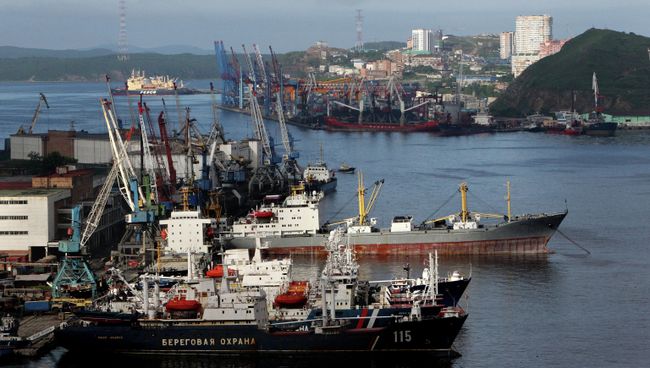 Вид с вантового моста через бухту Золотой Рог во Владивостоке. Архивное фото