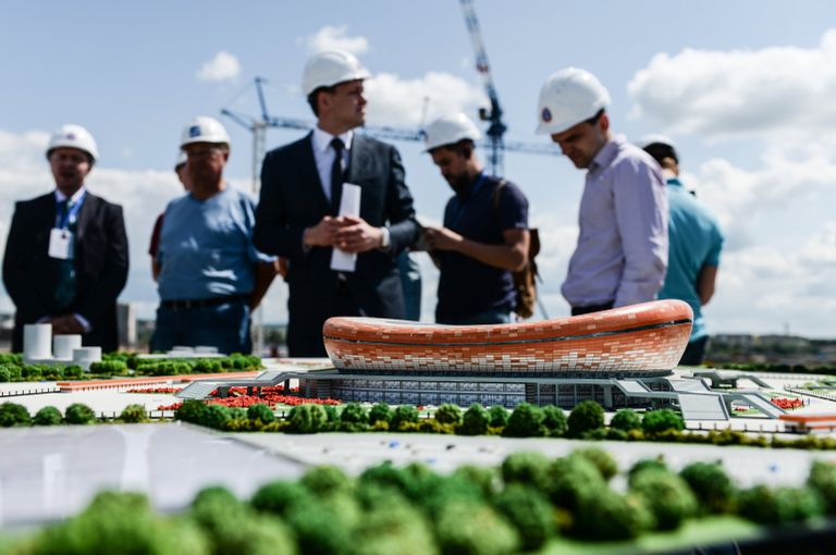 Макет стадиона Мордовия Арена, строящегося в Саранске для проведения матчей чемпионата мира по футболу 2018 года Макет стадиона Мордовия Арена, строящегося в Саранске для проведения матчей чемпионата мира по футболу 2018 года