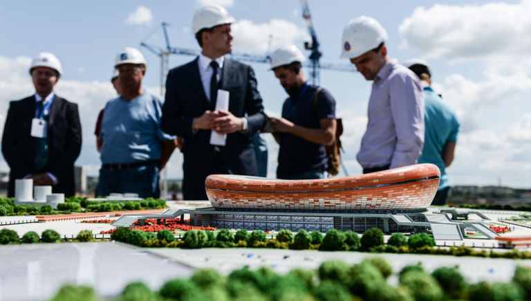 Макет стадиона Мордовия Арена, строящегося в Саранске для проведения матчей чемпионата мира по футболу 2018 года Макет стадиона Мордовия Арена, строящегося в Саранске для проведения матчей чемпионата мира по футболу 2018 года