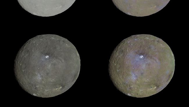 Цветная фотография Цереры с различными настройками контраста и яркости