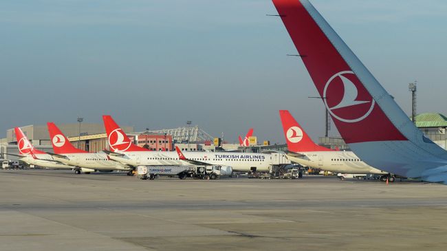 Самолеты авиакомпании Turkish Airlines в Международном аэропорту имени Ататюрка в Стамбуле Самолеты авиакомпании Turkish Airlines в Международном аэропорту имени Ататюрка в Стамбуле